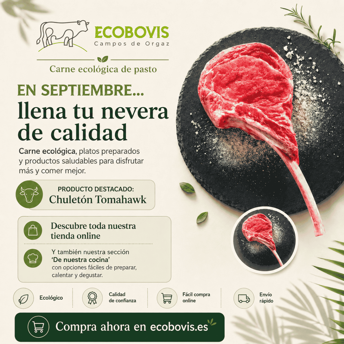 Carne ecológica de pasto Ecobovis: calidad, sabor y confianza para llenar tu nevera.